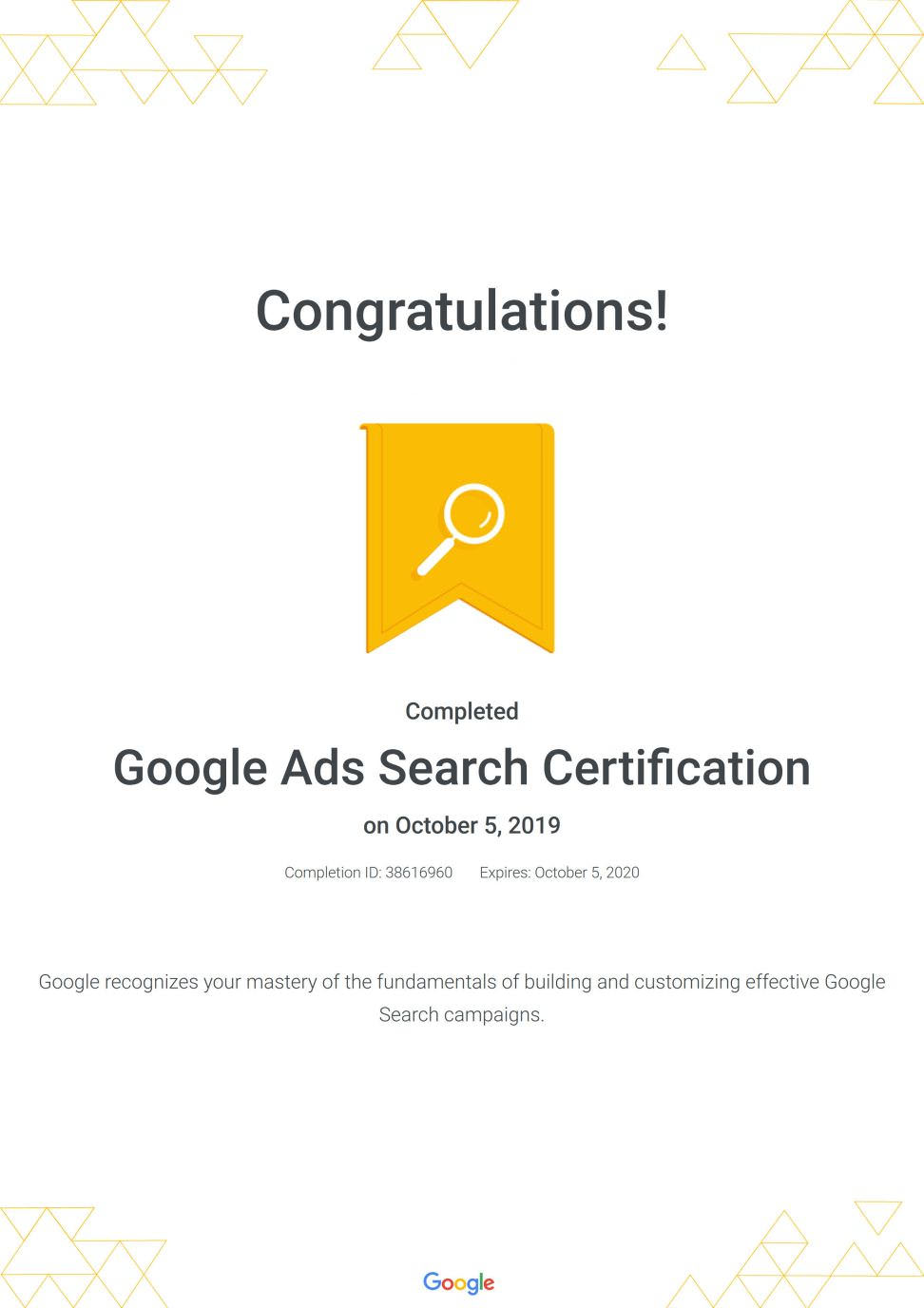 GOOGLE广告原厂证照